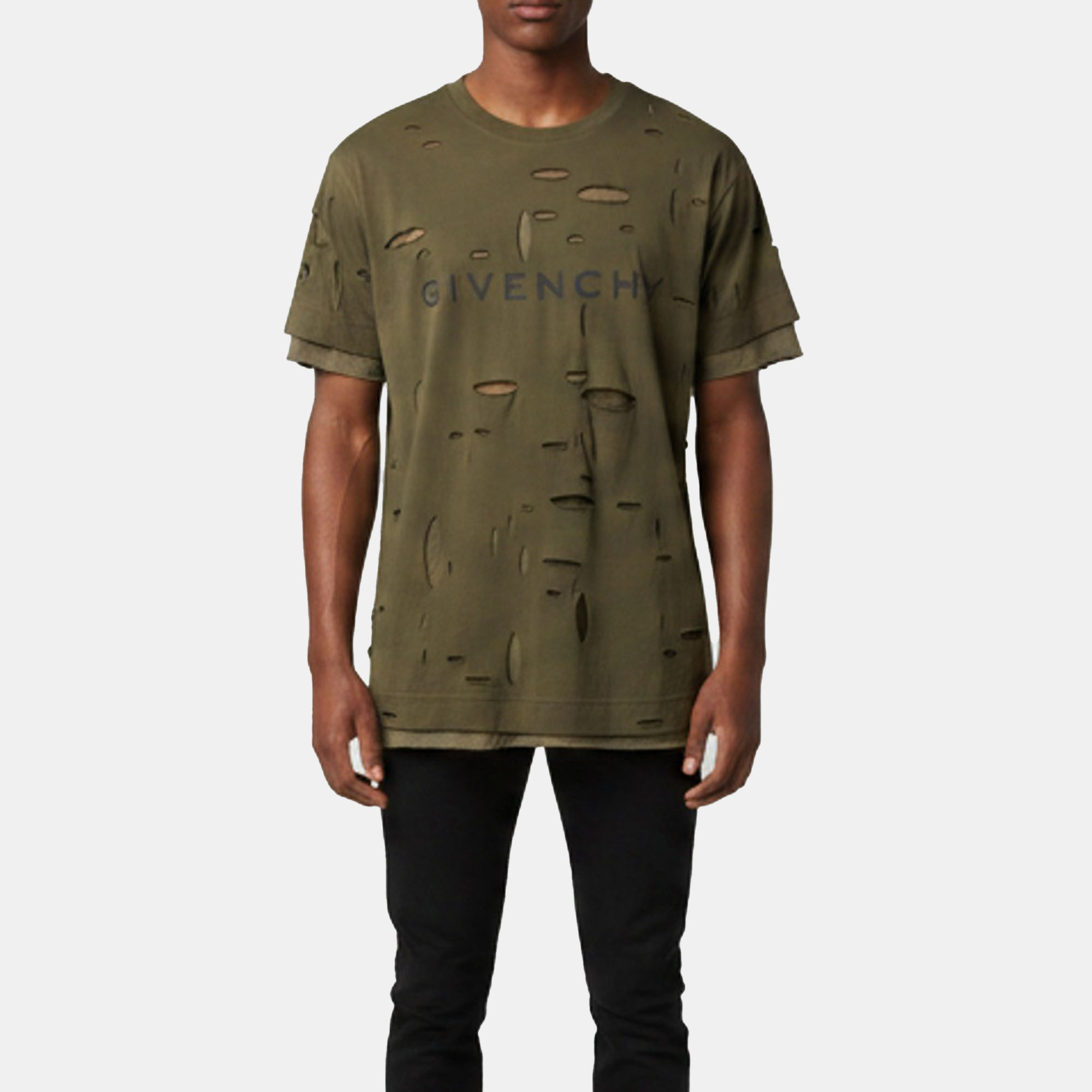 

Givenchy Green Jersey Distressed Crewneck T-Shirt S