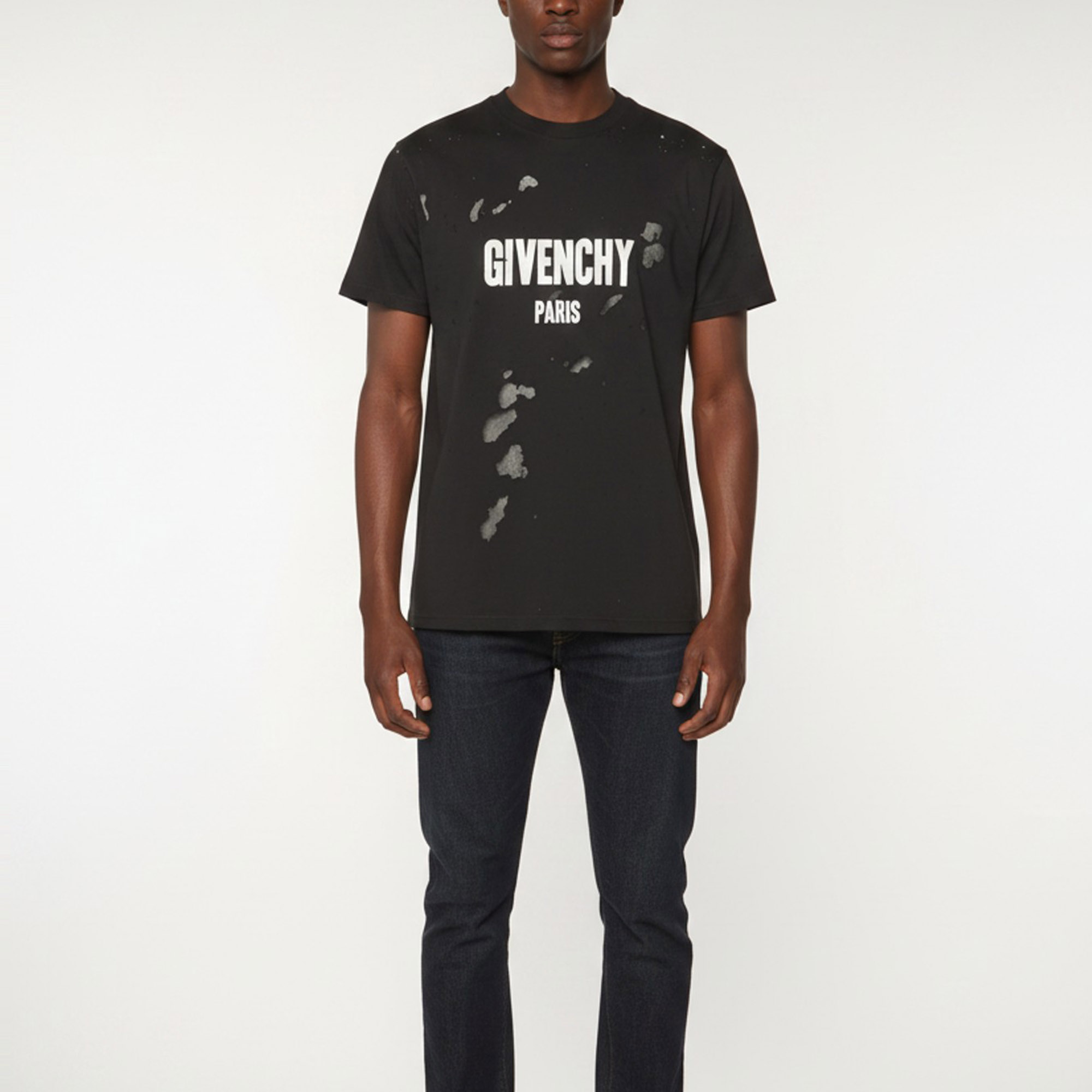

Givenchy Black Distressed Logo Print Cotton Crew Neck T-Shirt XXS