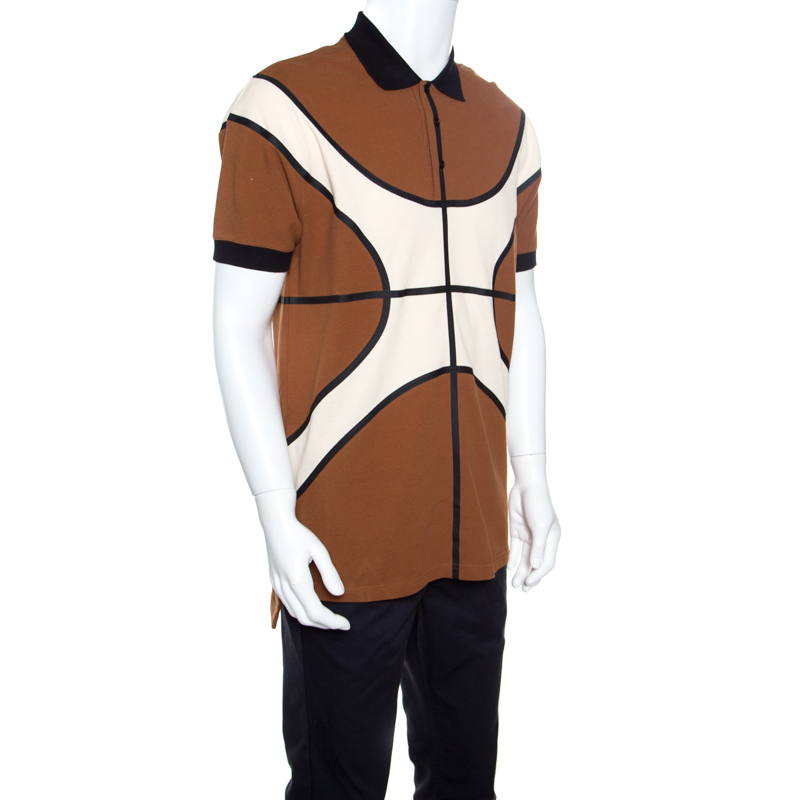 

Givenchy Colorblock Basketball Pattern Honeycomb Knit Polo T-Shirt, Brown