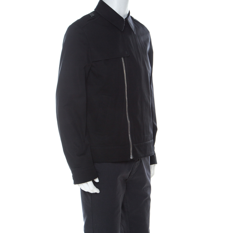 

Givenchy Black Cotton Trench Style Zip Front Bomber Jacket