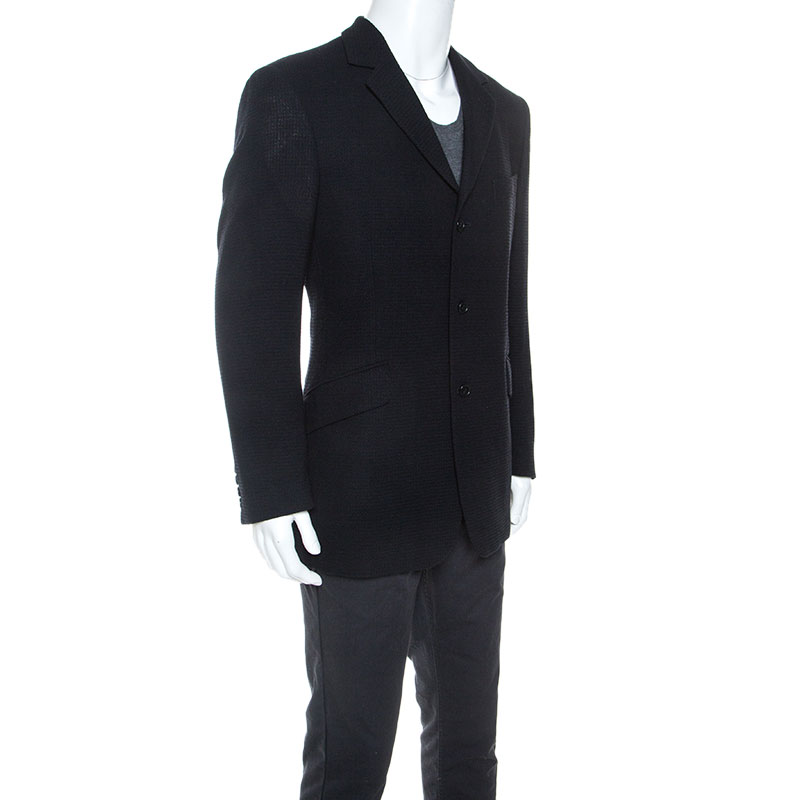 

Givenchy Navy Blue Waffle Knit Three Button Blazer