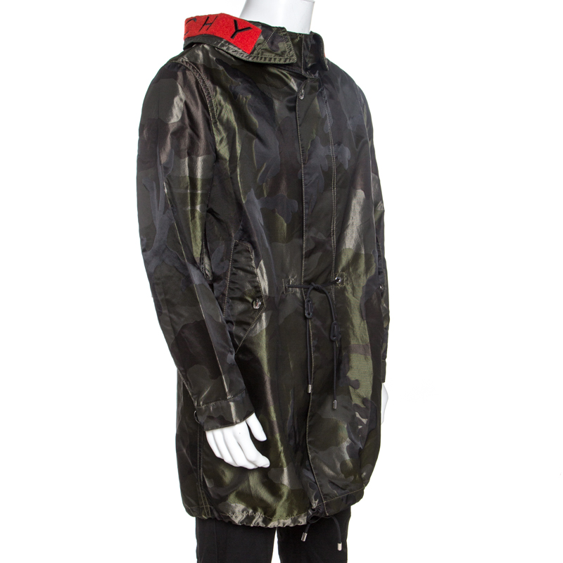 

Givenchy Green Camouflage Print Technical Fabric Hooded Parka
