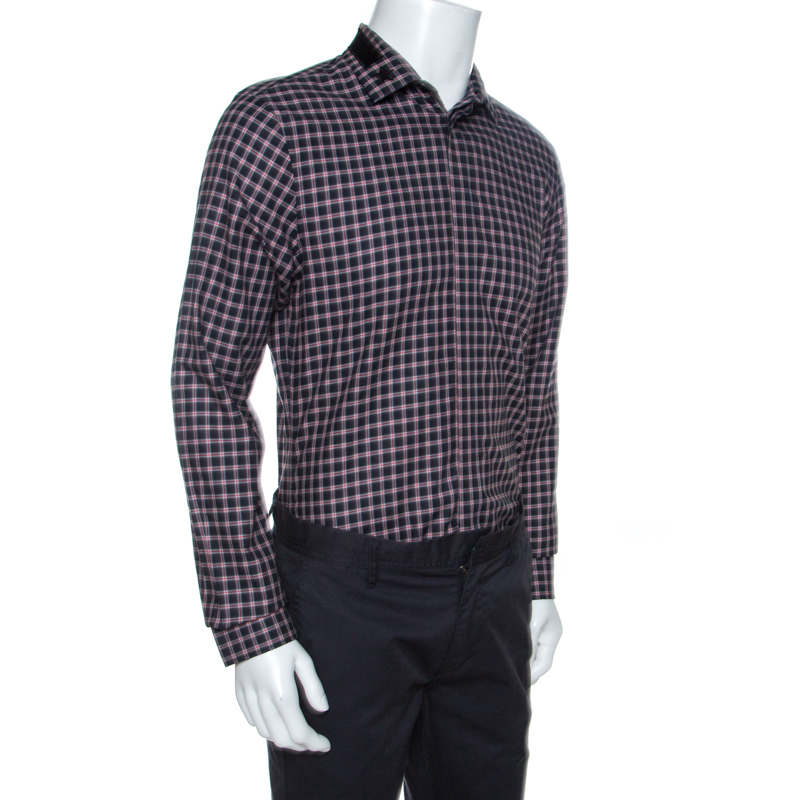 

Givenchy Black & Red Checked Cotton Star Embroidered Button Front Shirt