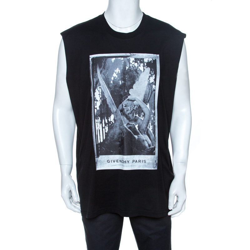 Givenchy Black Graphic Print Cotton Sleeveless T-Shirt M