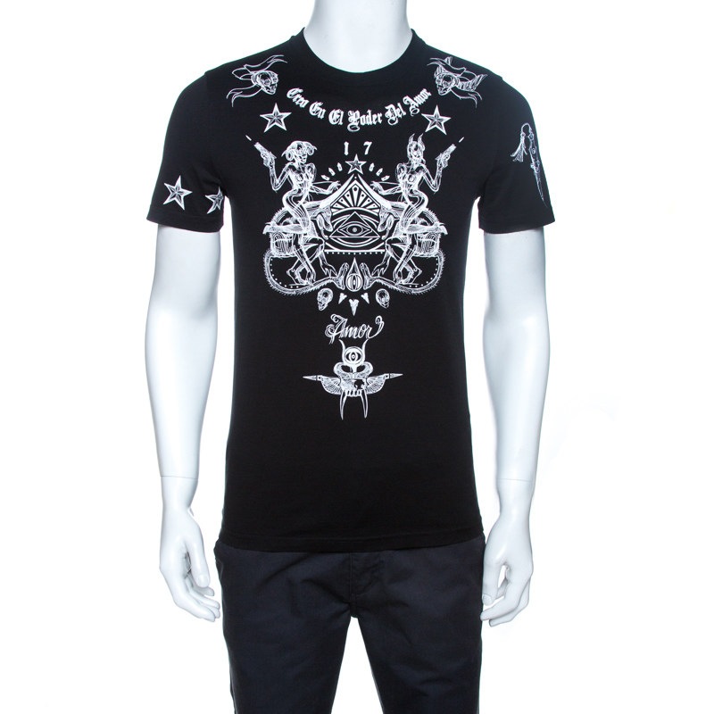 Pre-owned Givenchy Black Tattoo Print Cotton Cuban Fit T-shirt Xs