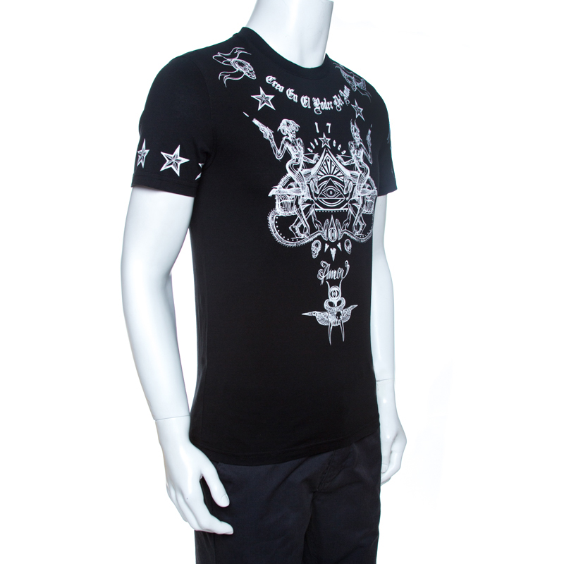 

Givenchy Black Tattoo Print Cotton Cuban Fit T-Shirt