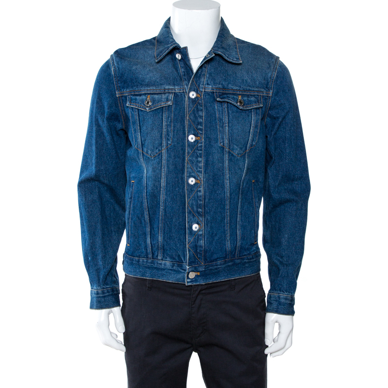 Givenchy Indigo Logo Print Denim Button Front Jacket M
