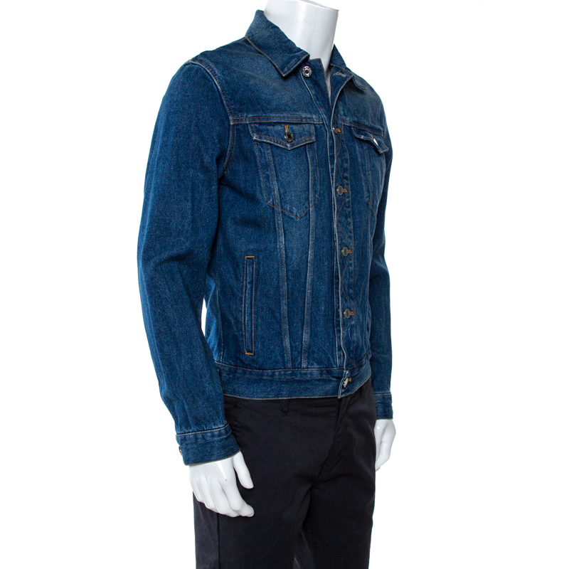 

Givenchy Indigo Logo Print Denim Button Front Jacket, Blue