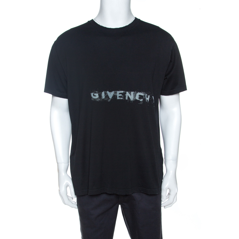 Givenchy Black Logo Print Cotton Crew Neck T-shirt L