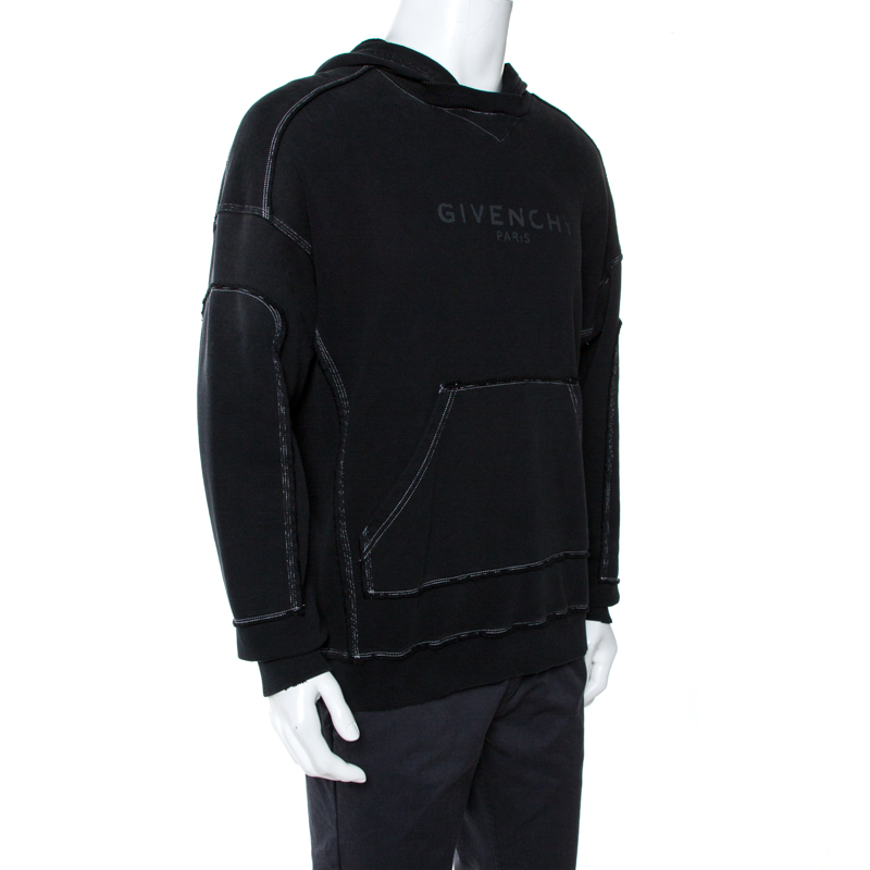 

Givenchy Black Logo Print Faded Cotton Hooded Sweatshirt