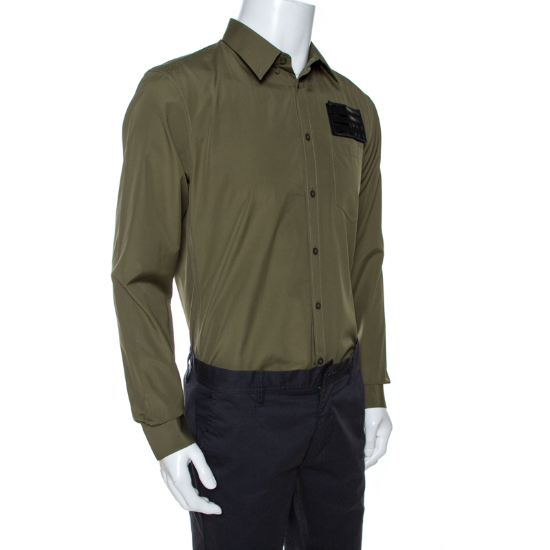 

Givenchy Olive Green Cotton Applique Detail Slim Fit Shirt