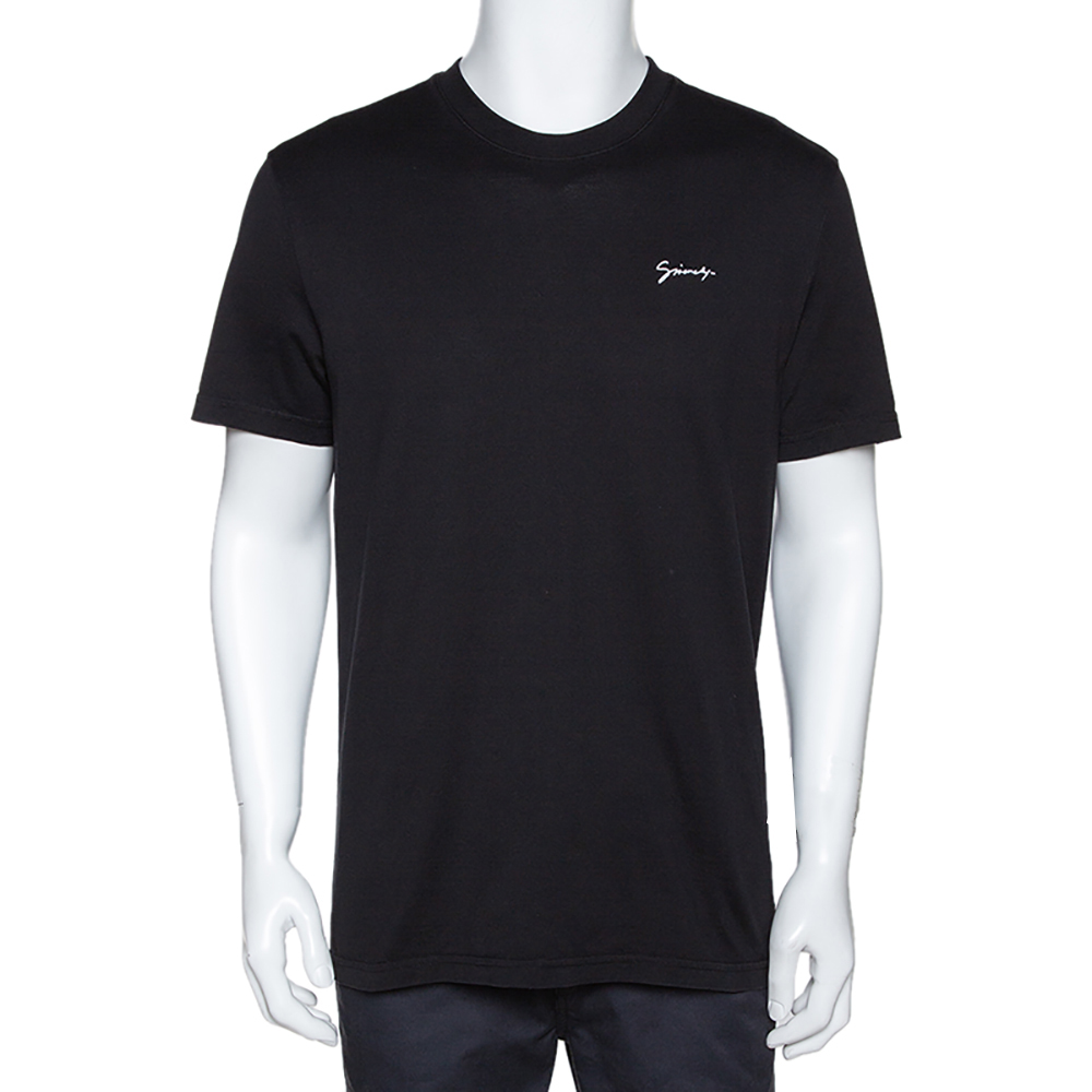 مملوكة مسبقًا Givenchy Black Cotton Logo Embroidered Crew Neck T-Shirt XL