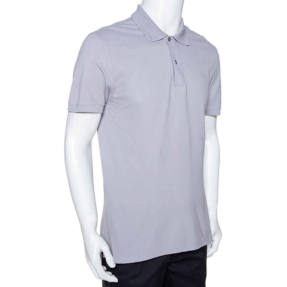 

Givenchy Grey Cotton Pique Logo Embossed Polo T-Shirt