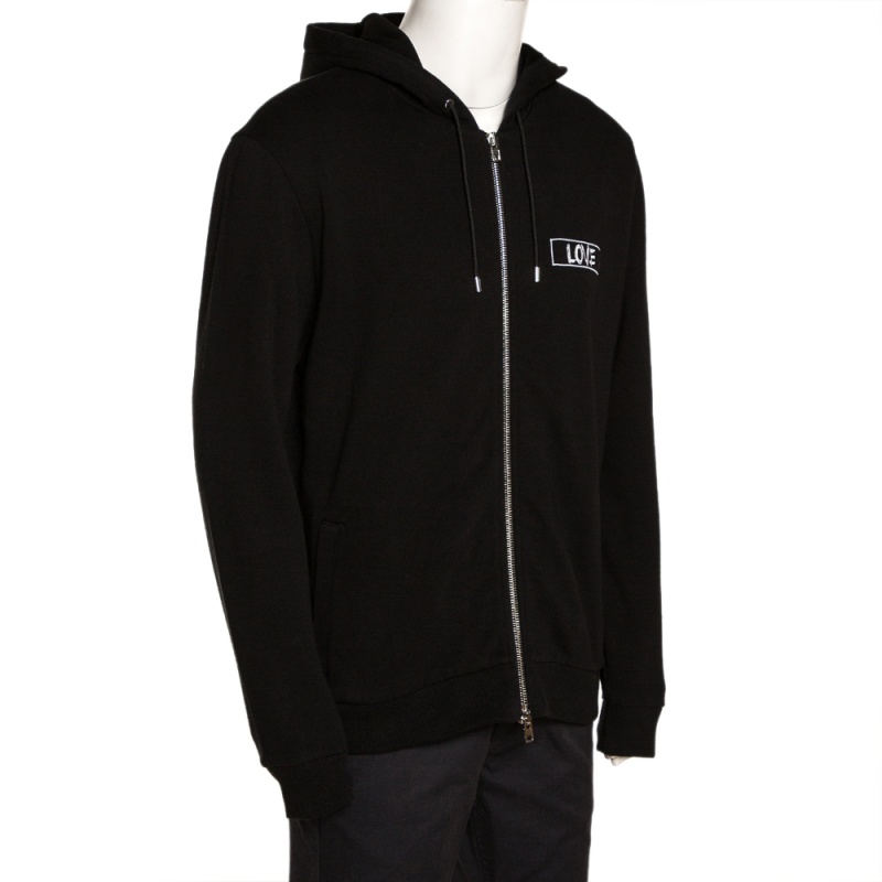 

Givenchy Black Cotton Love Embroidered Zip Front Hoodie