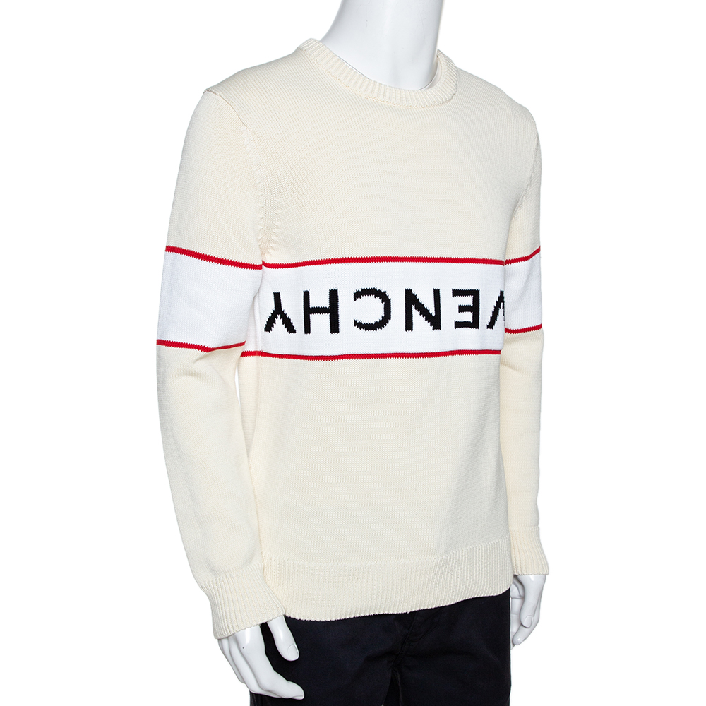 

Givenchy Off White Upside Down Logo Cotton Knit Jumper, Cream