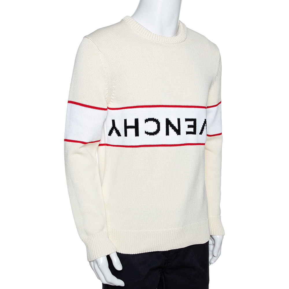 Givenchy Off White Upside Down Logo Cotton Knit Jumper M Givenchy