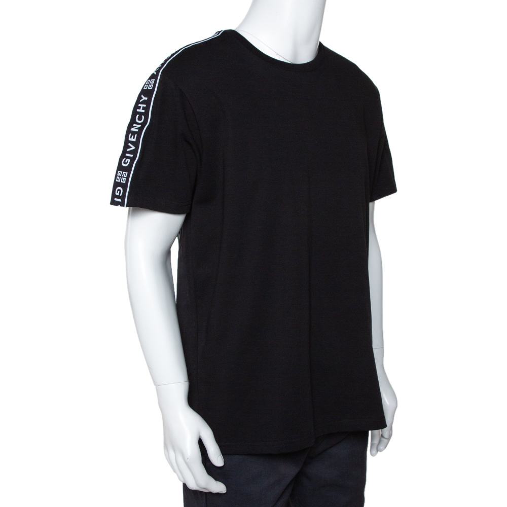 

Givenchy Black Cotton Logo Tape Sleeve Detail Crew Neck T Shirt