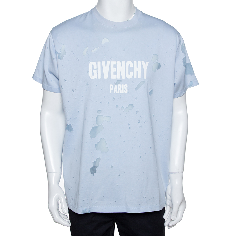 givenchy destroyed t shirt blue