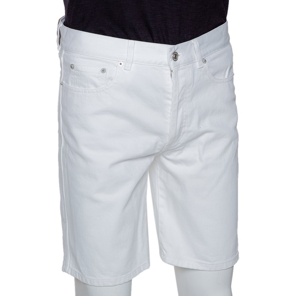 

Givenchy White Denim Contrast Logo Tape Detail Shorts