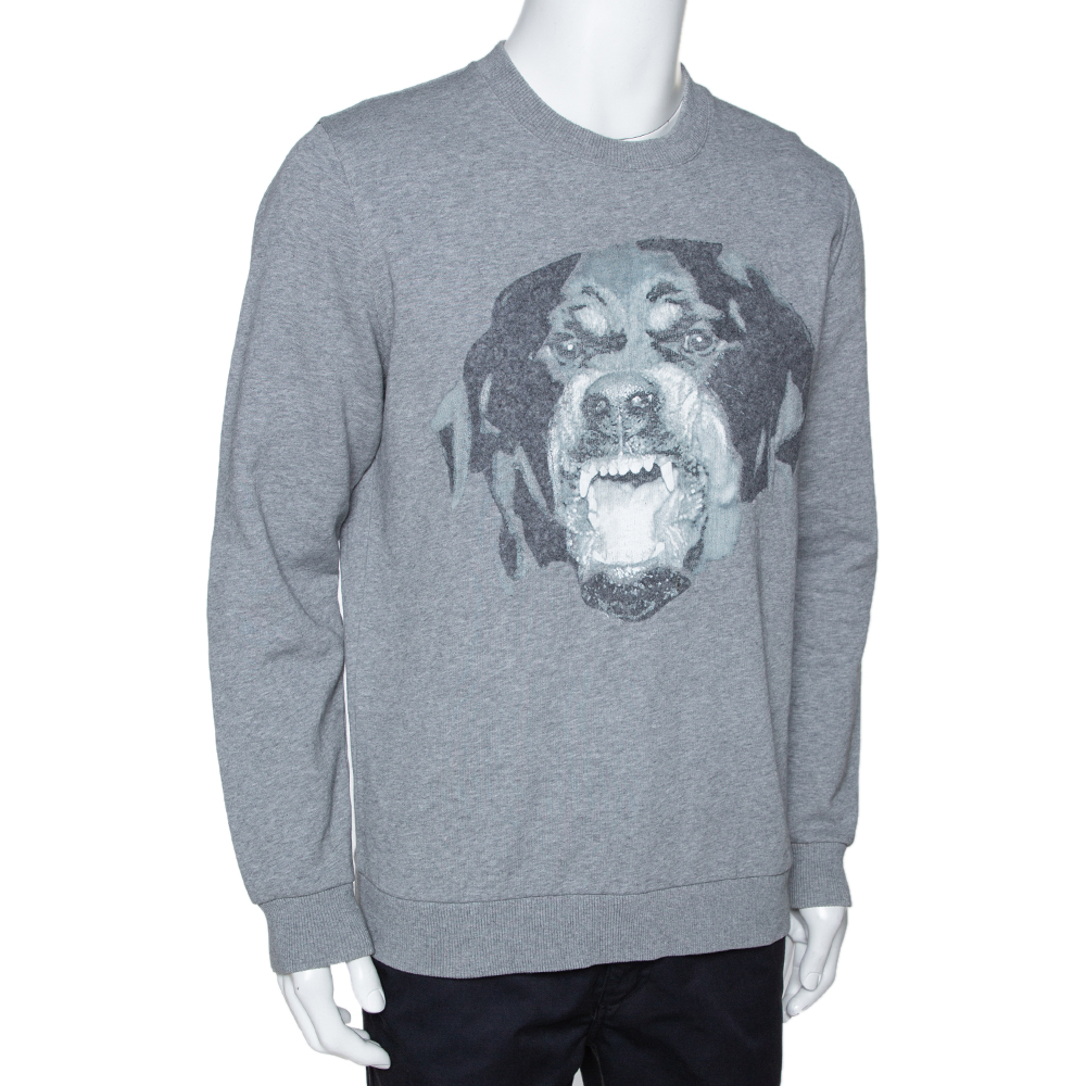 

Givenchy Grey Knit Rottweiler Print Cuban Fit Crew Neck Jumper