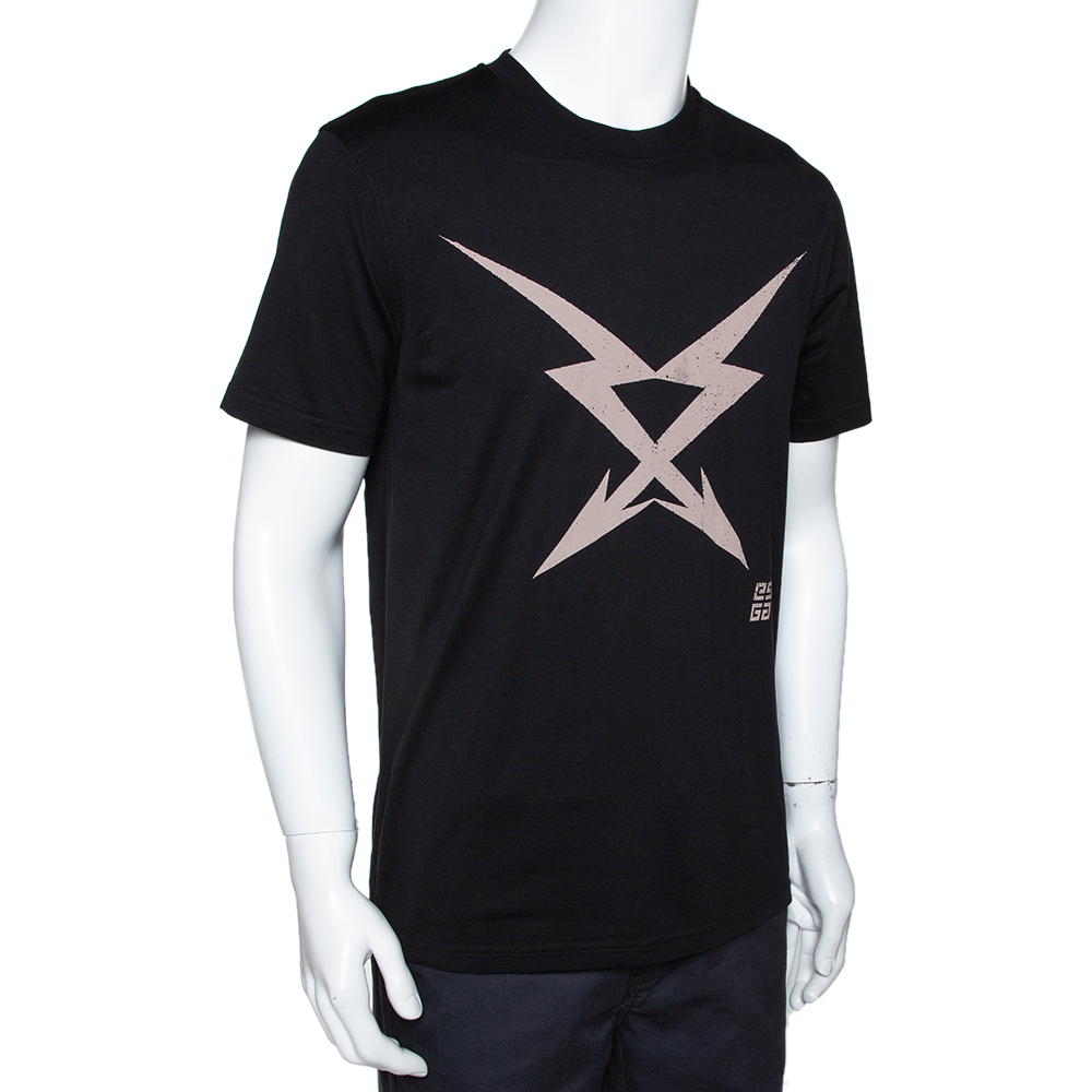 

Givenchy Black Cotton Double Cross Arrow Print Crew Neck T Shirt