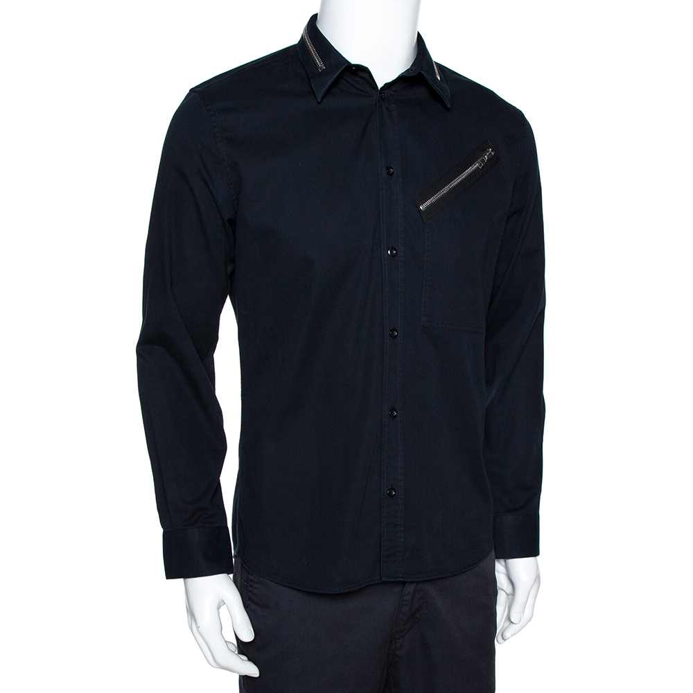 

Givenchy Black Cotton Zip Collar Detail Long Sleeve Shirt