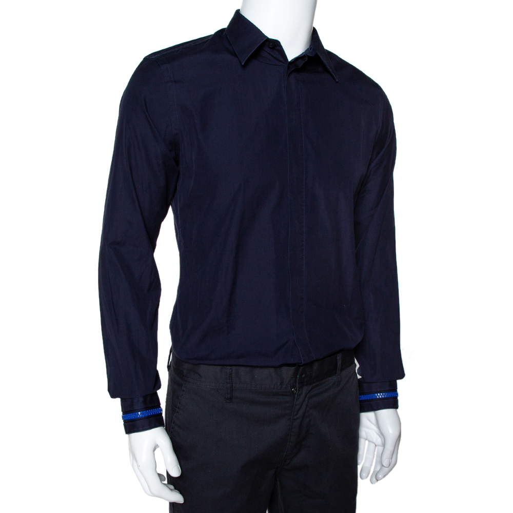 

Givenchy Navy Blue Cotton Zipper Cuff Detail Long Sleeve Shirt