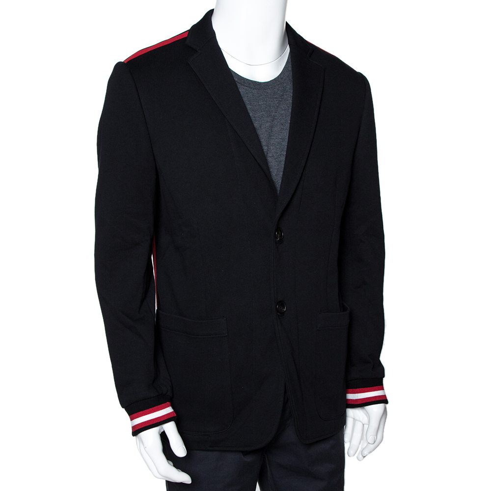 

Givenchy Black Cotton Knit Striped Trim Two Buttoned Blazer