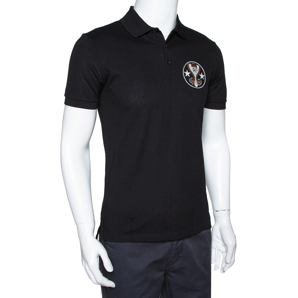 

Givenchy Black Cotton Pique Cobra Patch Cuban Fit Polo T Shirt