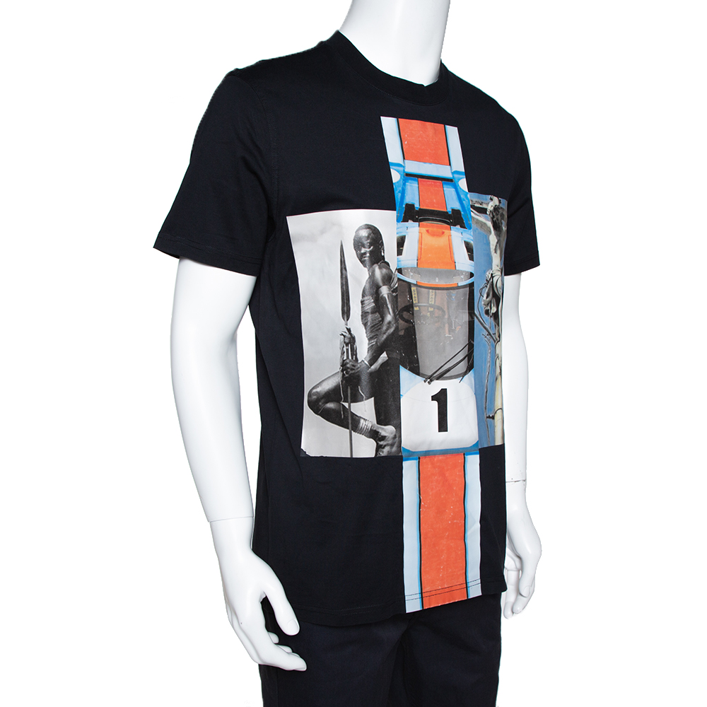 

Givenchy Black Mix Print Cotton Crew Neck T-Shirt