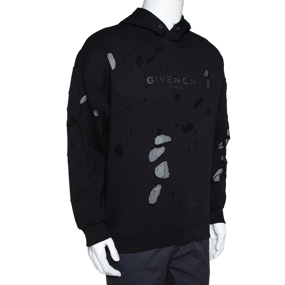 

Givenchy Black Cotton Knit Distressed Logo Regular Fit Hoodie