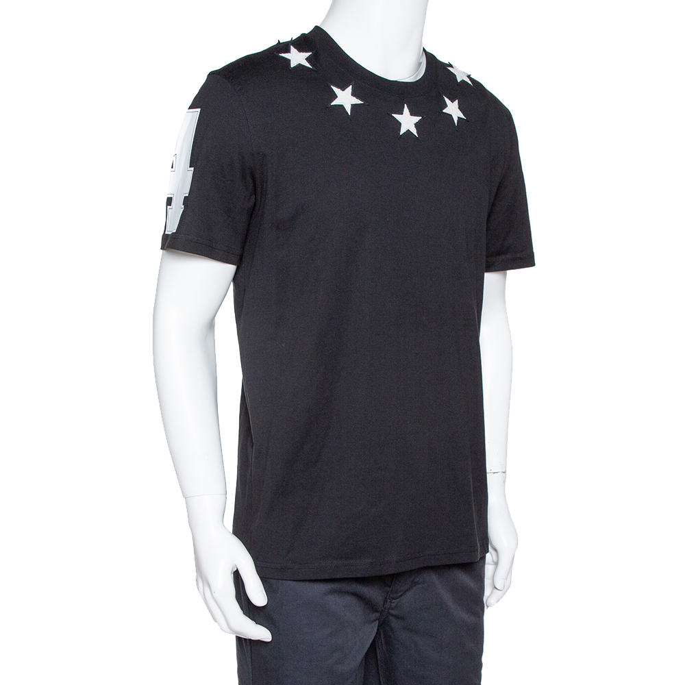 

Givenchy Black Cotton Star Patch Crew Neck T-Shirt