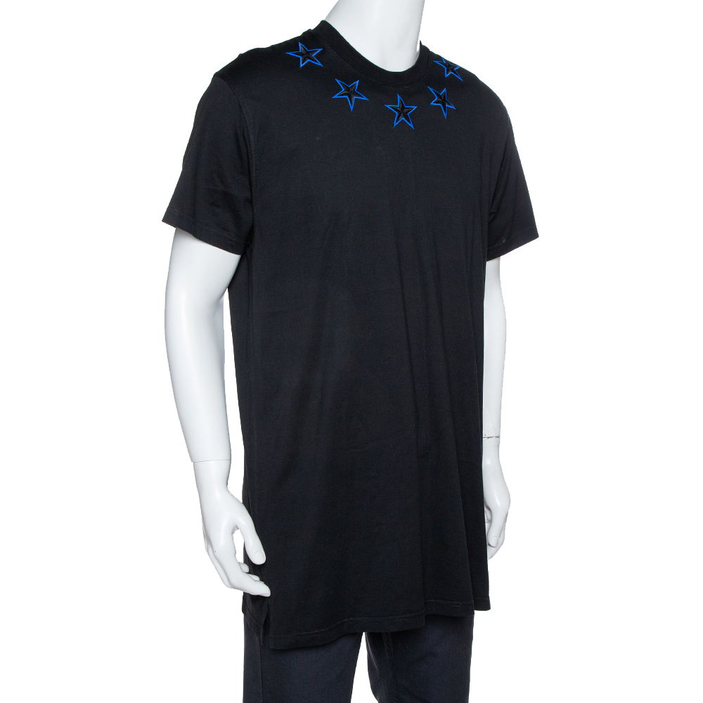 

Givenchy Black & Blue Cotton Star Embroidered Crew Neck T Shirt