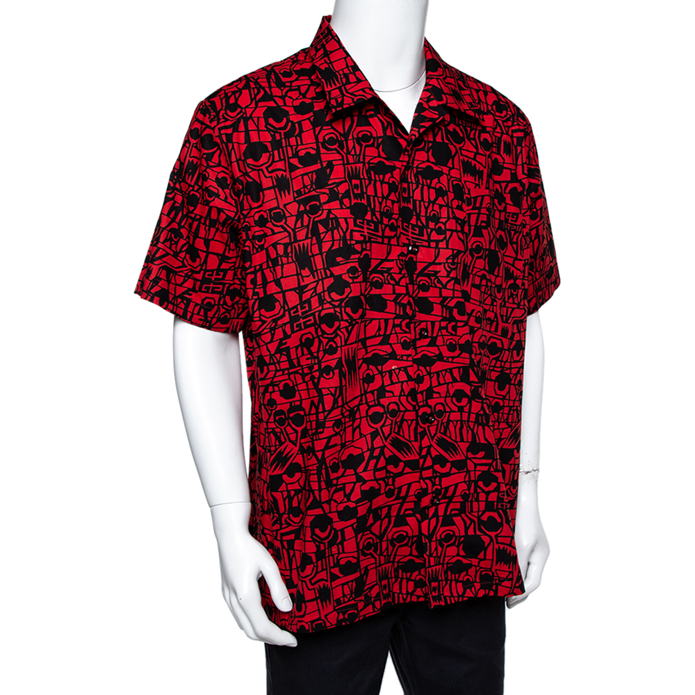 

Givenchy Red Monster Print Cotton Hawaiian Shirt
