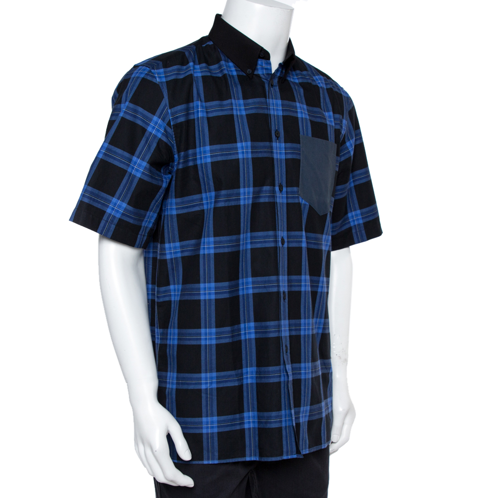 

Givenchy Blue Checked Cotton Cuban Fit Button Down Shirt