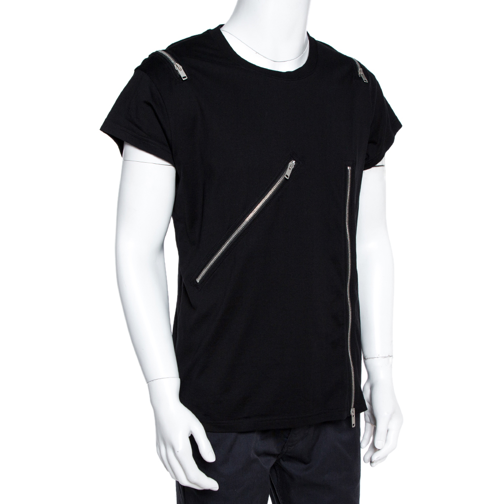 

Givenchy Black Cotton Zip Detail Rock Fit T-Shirt