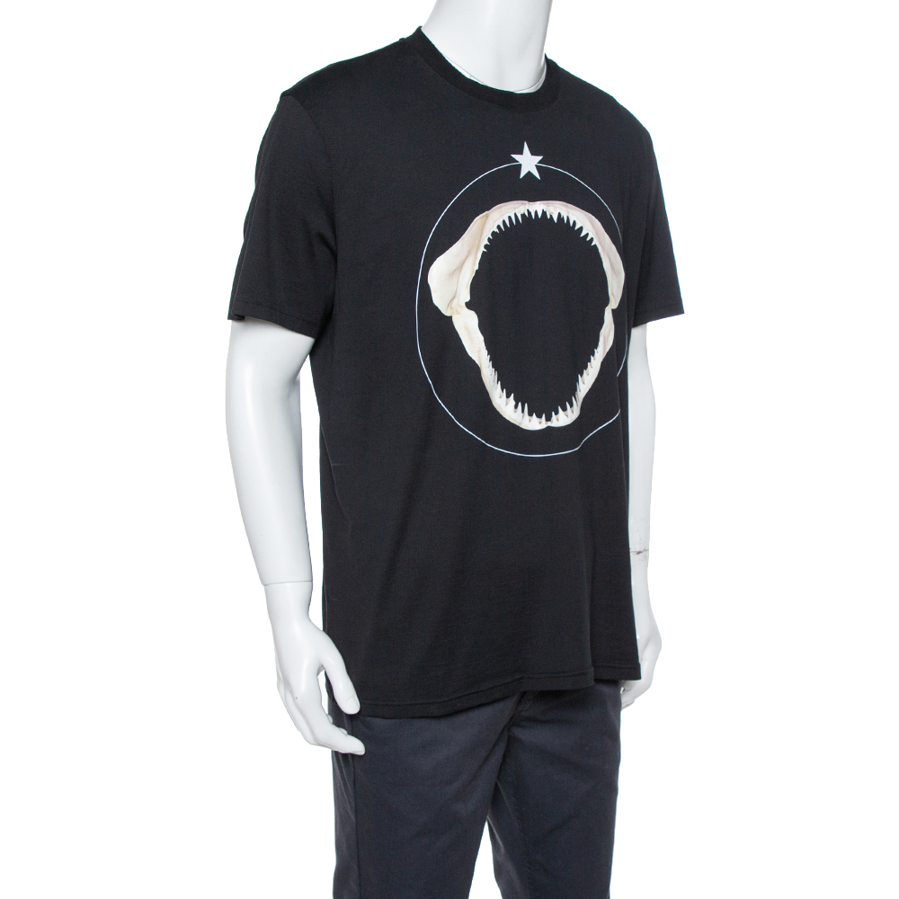 

Givenchy Black Shark Jaw Print Cotton Crew Neck T-Shirt