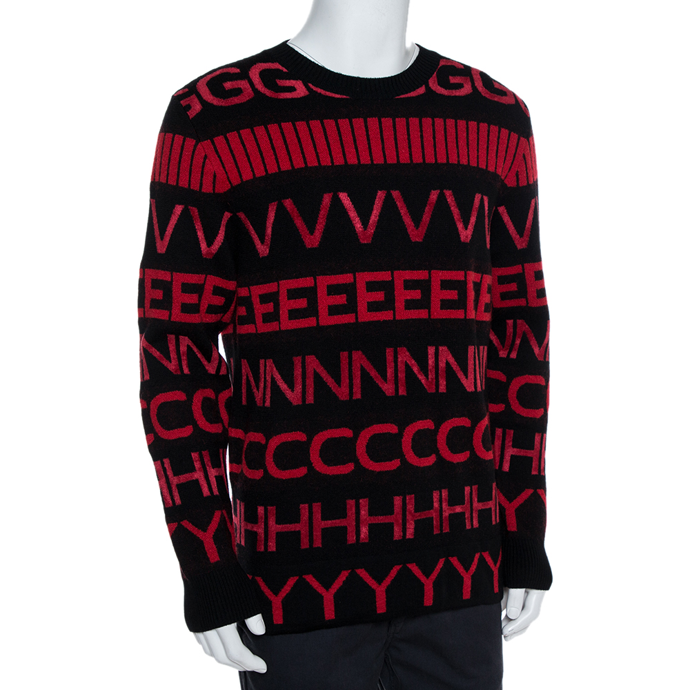 

Givenchy Red & Black Logo Intarsia Wool Crewneck Sweater