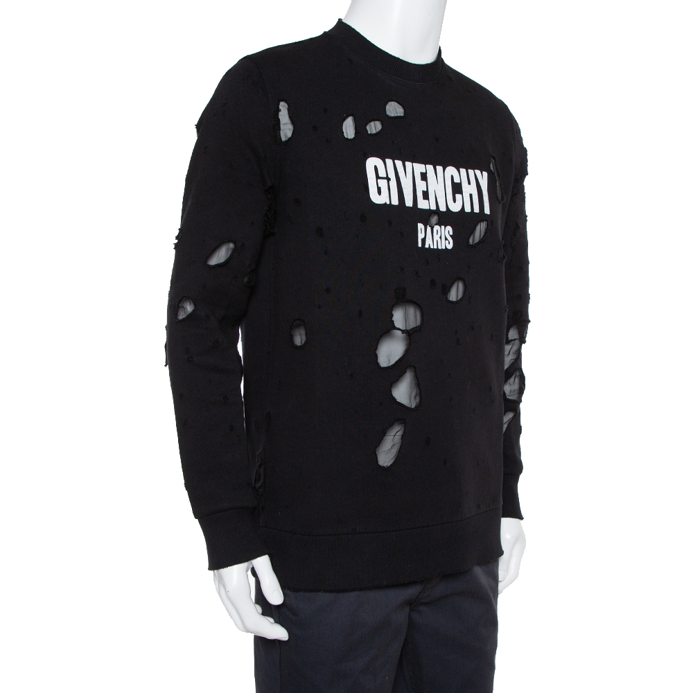 

Givenchy Black Knit Logo Printed Distressed Sweatshirt