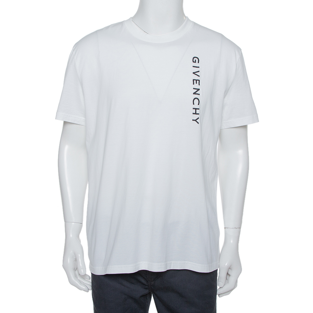 Pre-owned Givenchy White Cotton Logo Embroidered Crewneck T-shirt Xxl
