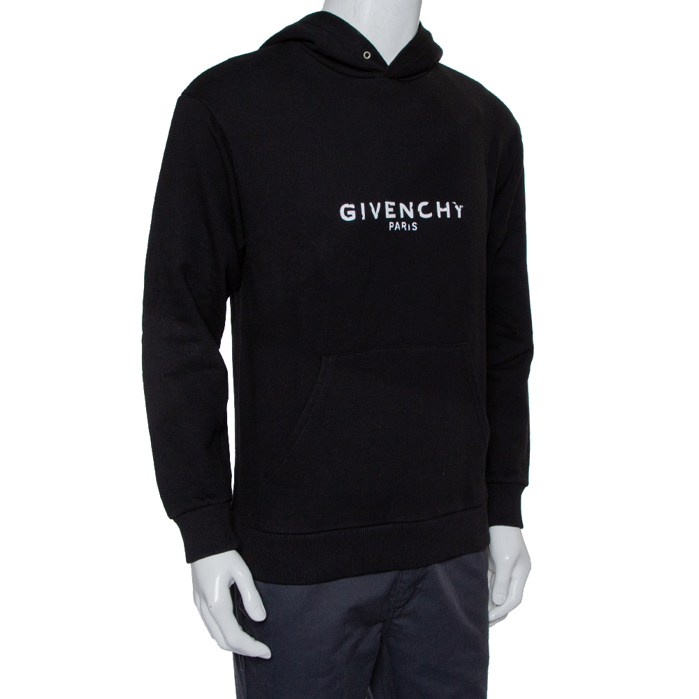 

Givenchy Black Cotton Blurred Logo Printed Hoodie