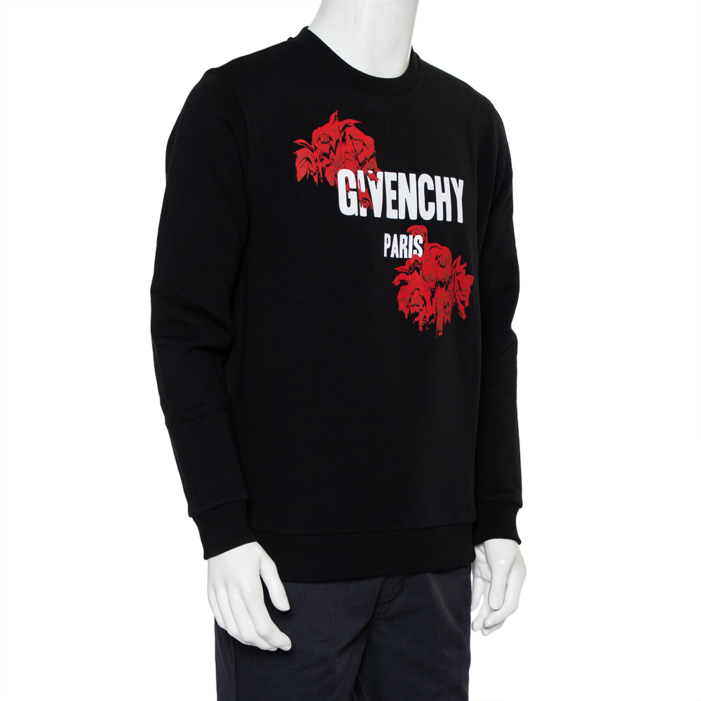 

Givenchy Black Rose Printed Cotton Crewneck Cuban Fit Sweatshirt