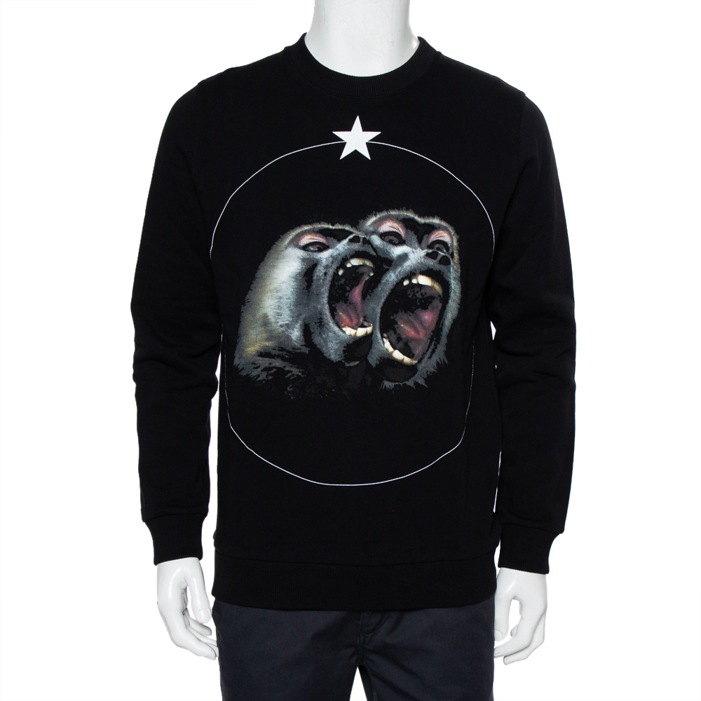 Pre-owned Givenchy Black Cotton Monkey Brothers Graphic Printed Crewneck Sweatshirt S