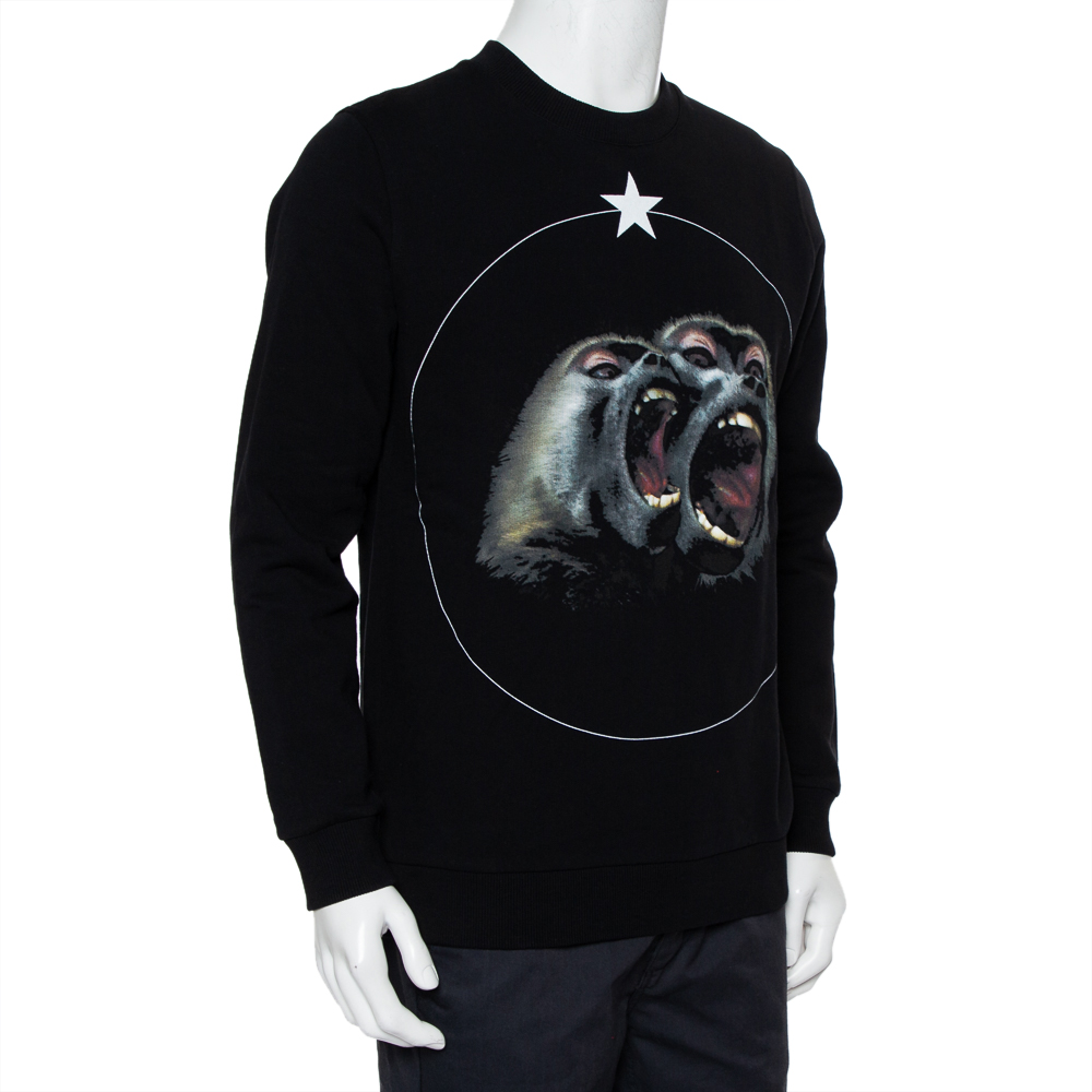 

Givenchy Black Cotton Monkey Brothers Graphic Printed Crewneck Sweatshirt