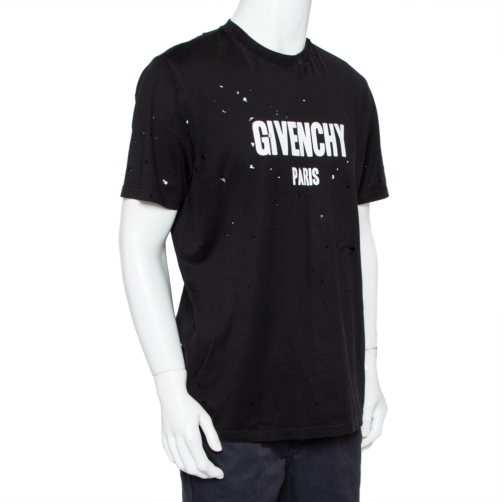 

Givenchy Black Logo Print Cotton Oversized Distressed T-shirt