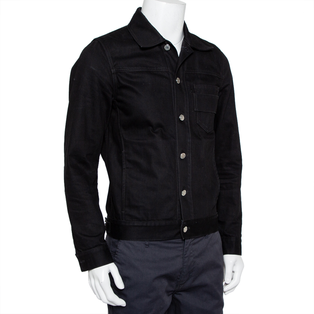 

Givenchy Black Denim Logo Embroidered Button Front Jacket