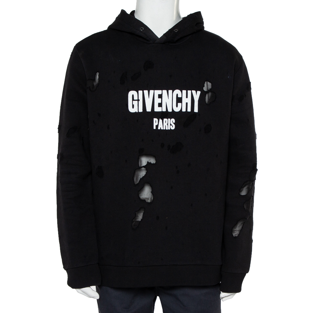 Pre-owned Givenchy Black Cotton Distressed Hoodie Xxl