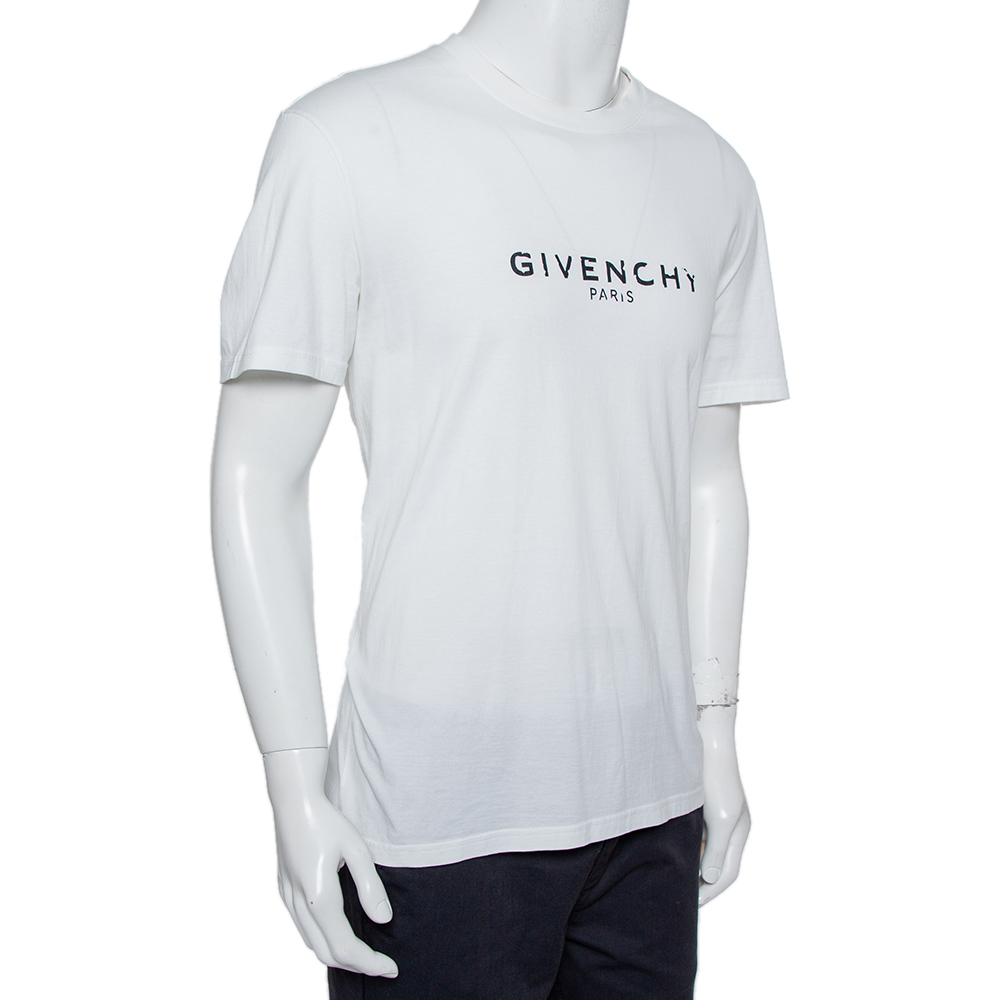 

Givenchy White Distressed Logo Print Cotton T-Shirt