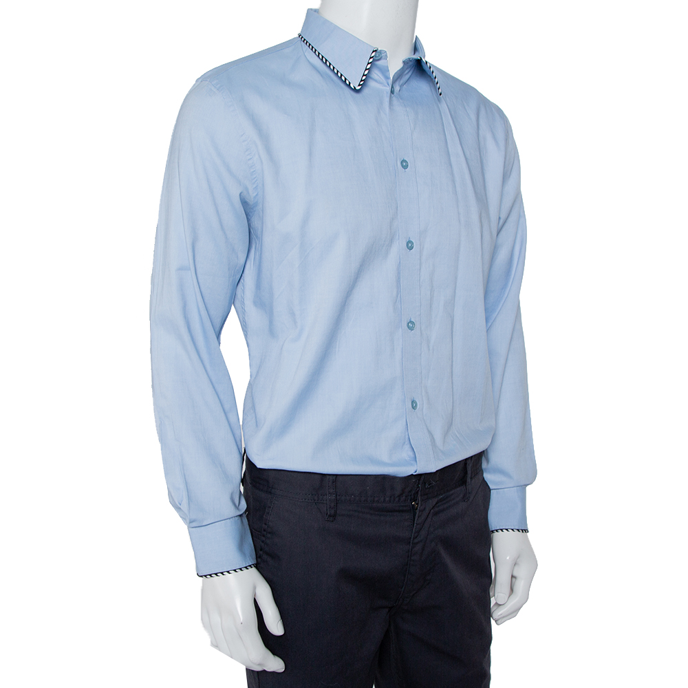 

Givenchy Blue Cotton Contrast Collar Trim Button Front Shirt