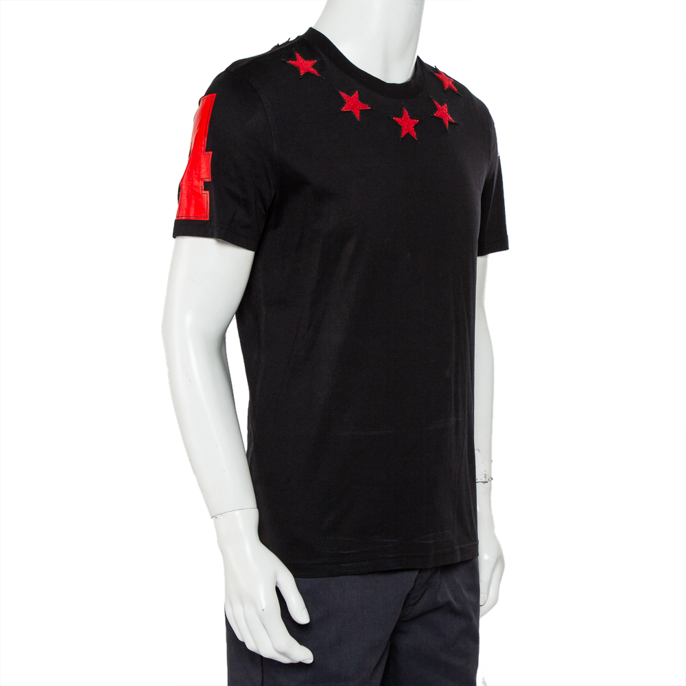 

Givenchy Black Cotton Star Applique Detail Crewneck T-Shirt